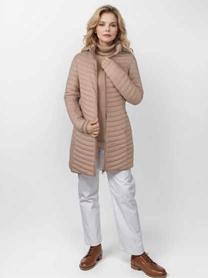 Britta | Damen Steppmantel mit Kapuze und Reißverschluss