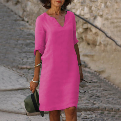Elfriede | Damen Sommer Kleid Knielang mit V-Ausschnitt