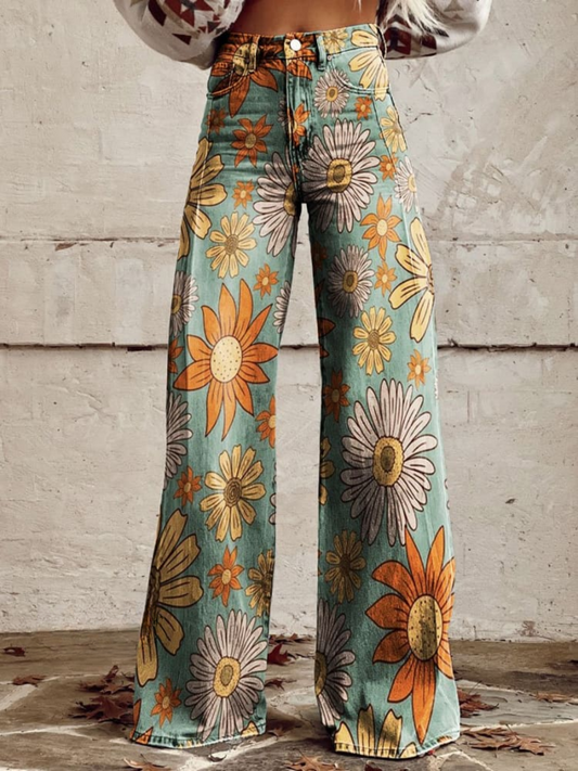 Jana | Schlagjeans mit Retro-Blumenmuster