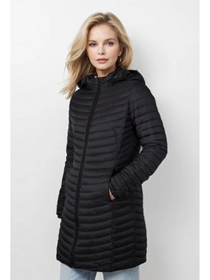 Britta | Damen Steppmantel mit Kapuze und Reißverschluss
