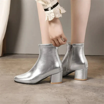 Elsa | Damen Metallic Reißverschluss Stiefeletten
