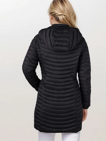 Britta | Damen Steppmantel mit Kapuze und Reißverschluss