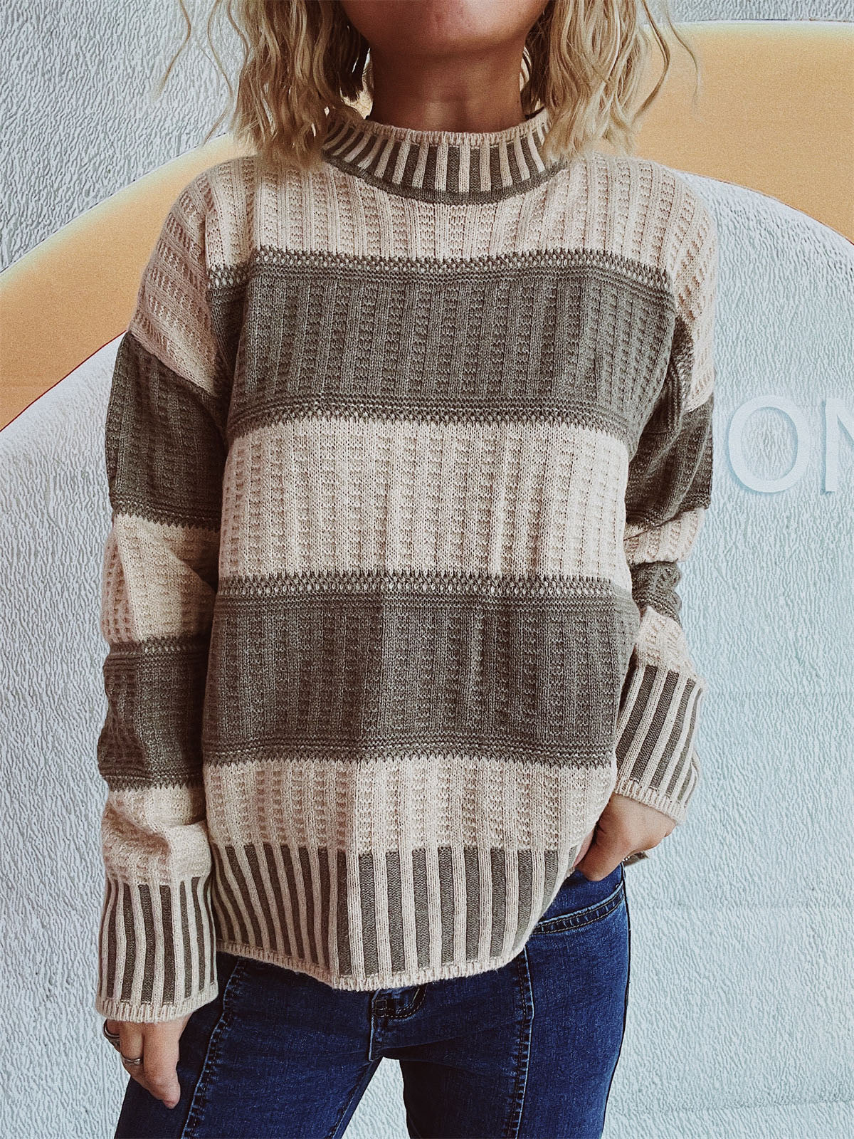 Kirsten | Damen Winter Gestreifter Strickpullover