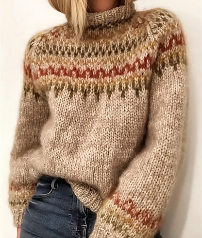 Angela | Damen Winter Gemusterter Strickpullover
