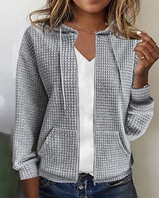 Felicia | Damen Winter Hoodie Jacke mit Waffelstrick