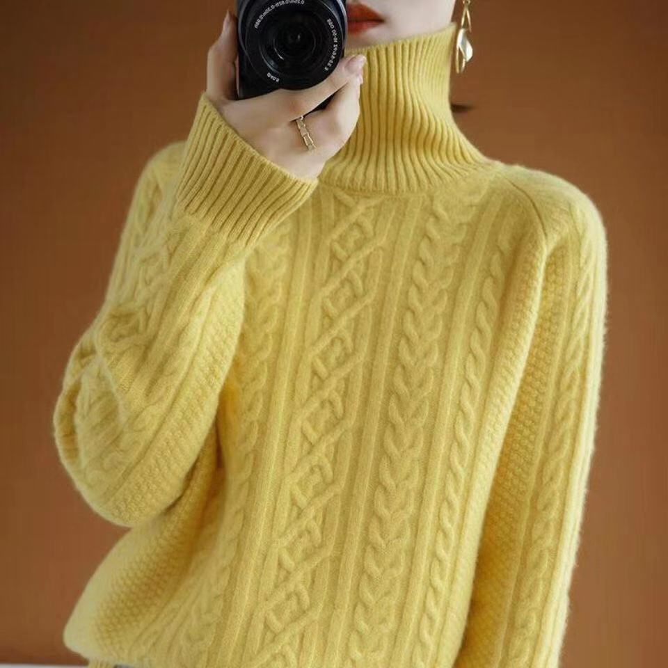Carolin | Damen Winter Rollkragen Strickpullover mit Zopfmuster