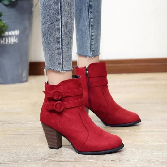 Elfriede | Damen Winter-Stiefeletten mit Schnalle und Blockabsatz