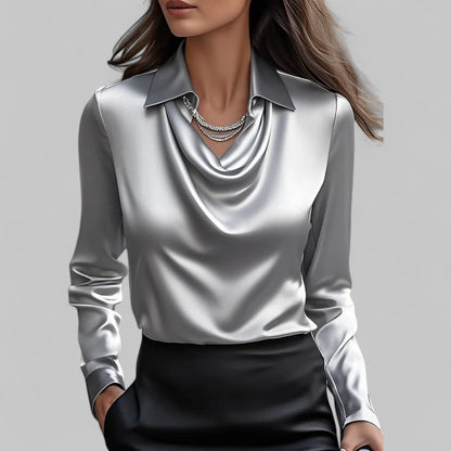 Tamara | Women Long Sleeve Draped Collar Shirt Classic Style