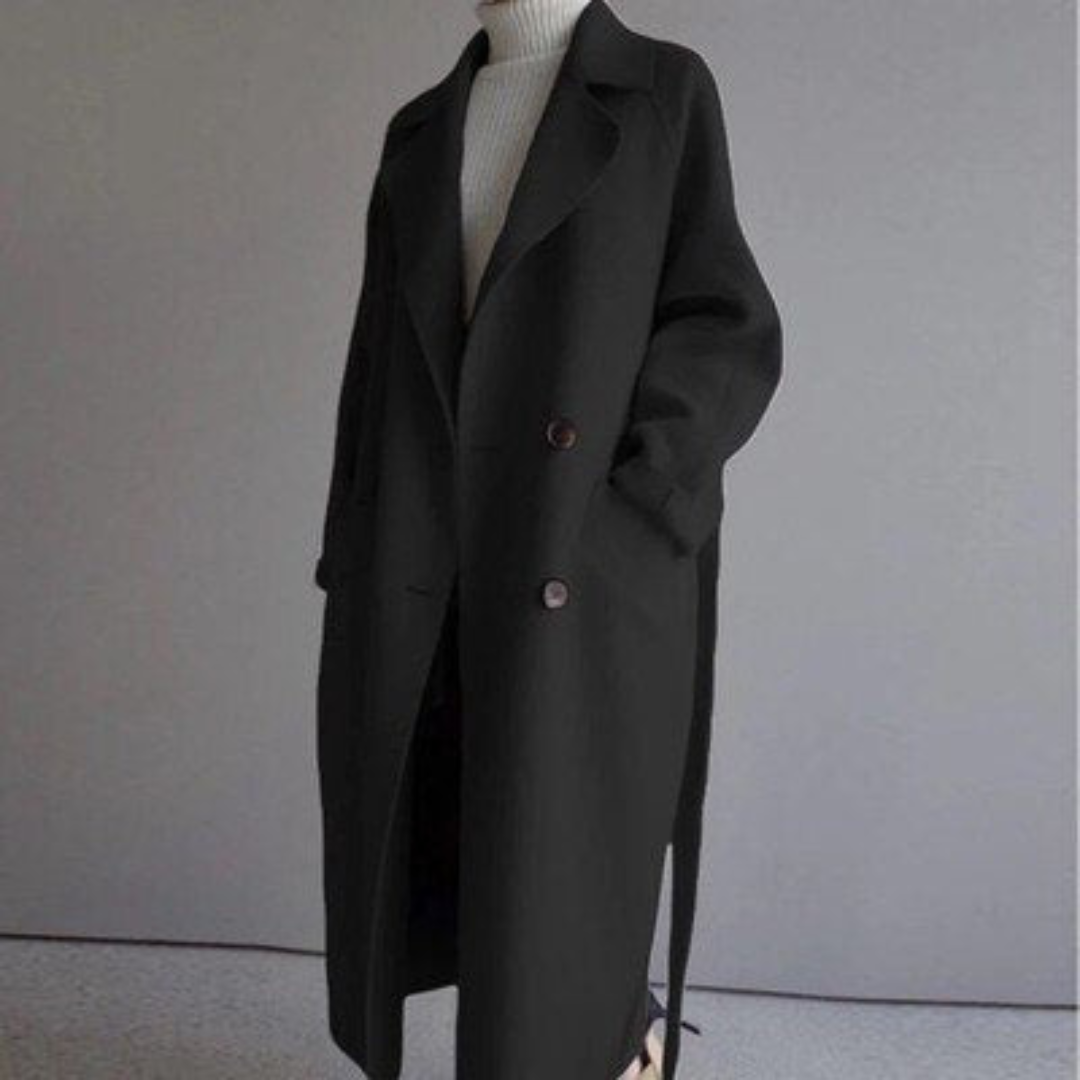 Hanna | Eleganter Damen Langer Wollmantel mit Taschen