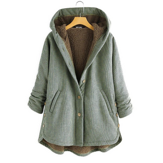 Pauline | Damen Kuschelige Kapuzenjacke mit Knöpfen und Taschen