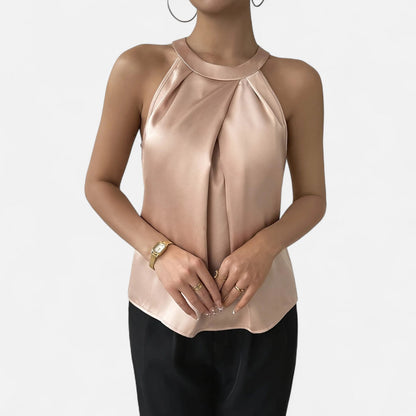 Bettina | Damen Satin-Top mit Falten und Drapiertem Halterneck