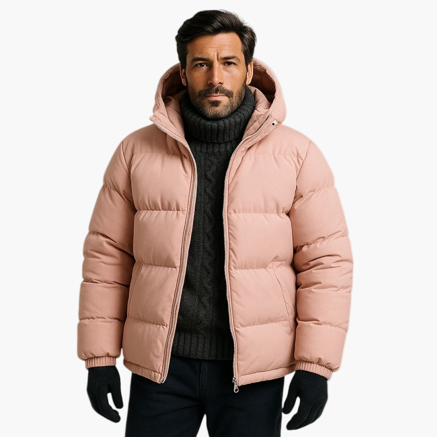 Christian | Herren Kurzer Steppmantel mit Kapuze Winterjacke