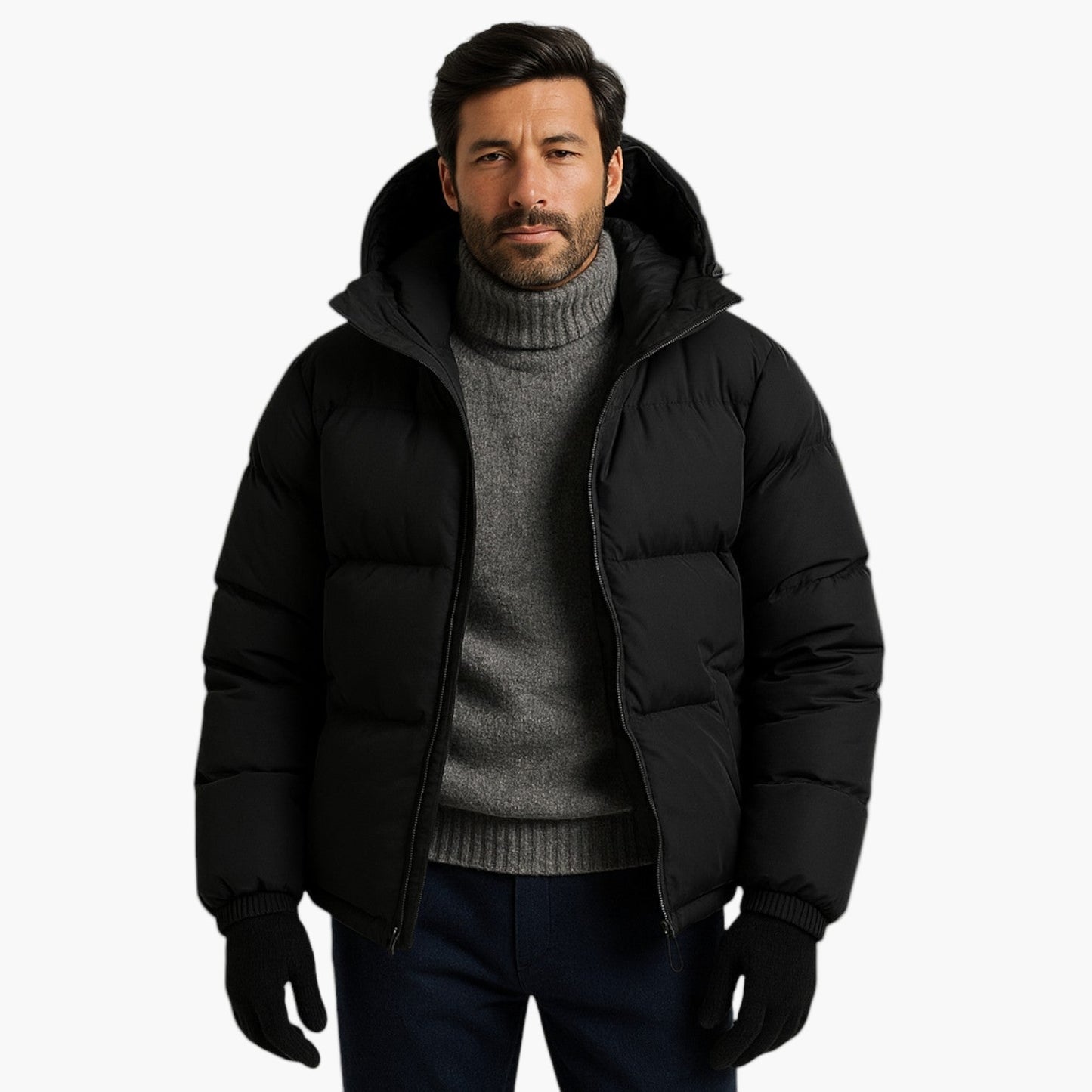 Christian | Herren Kurzer Steppmantel mit Kapuze Winterjacke
