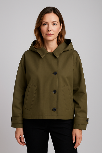 Carolin | Damen Lässige Leichte Regenjacke mit Knopfleiste