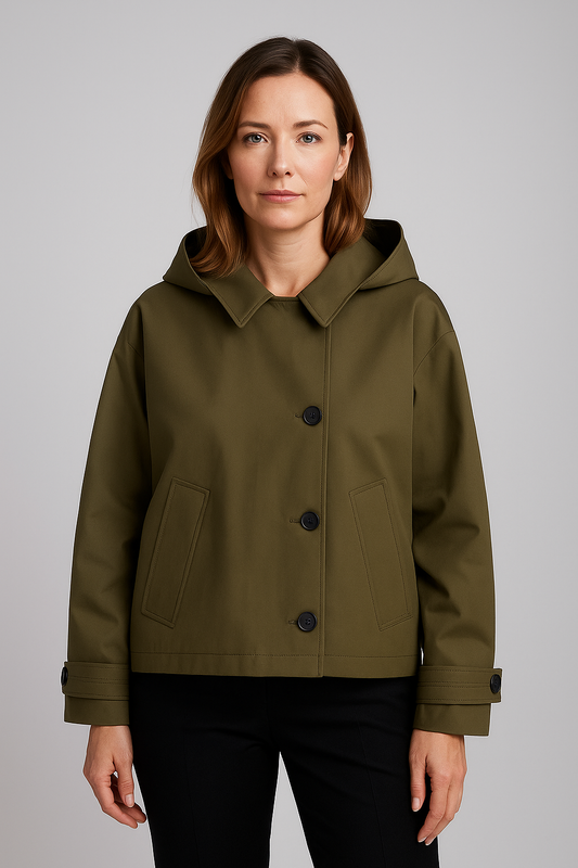 Carolin | Damen Lässige Leichte Regenjacke mit Knopfleiste