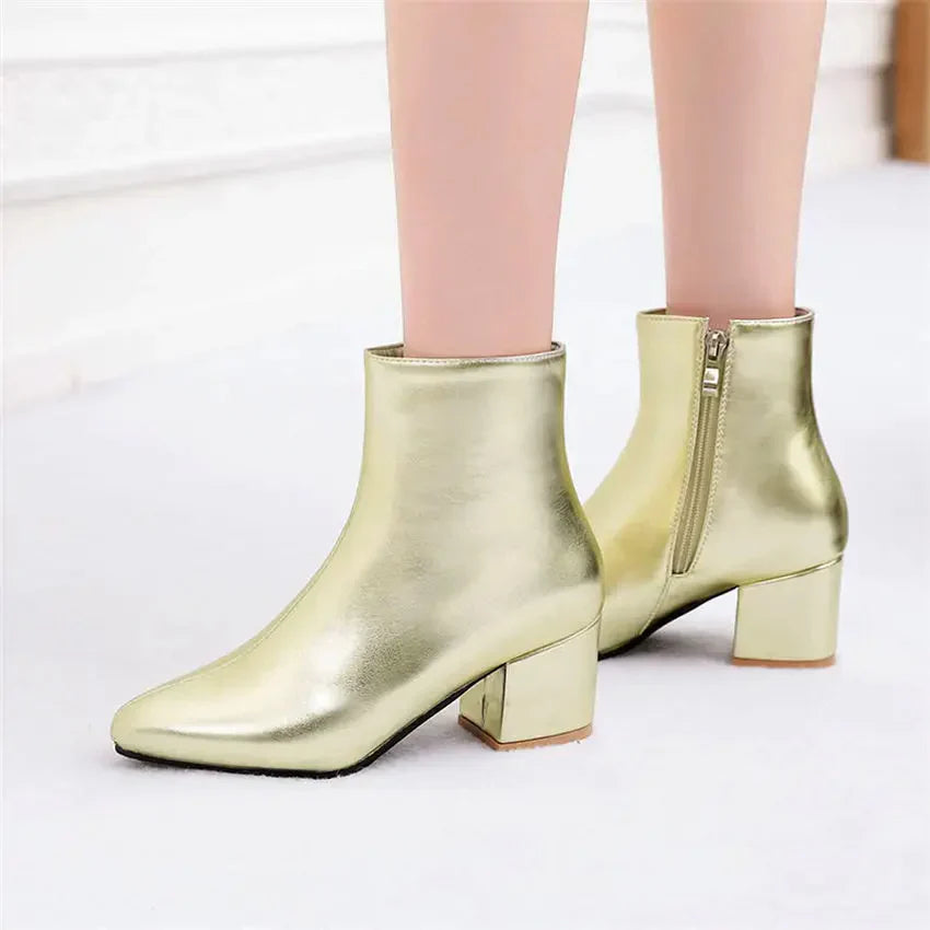 Elsa | Damen Metallic Reißverschluss Stiefeletten
