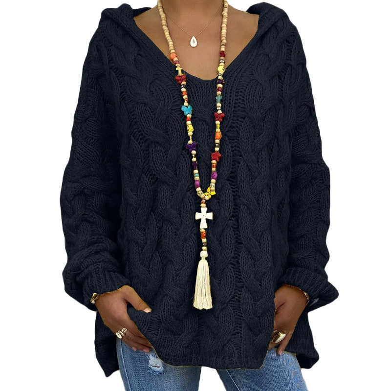 Karin | Damen Winter Zopfmuster Strick Hoodie