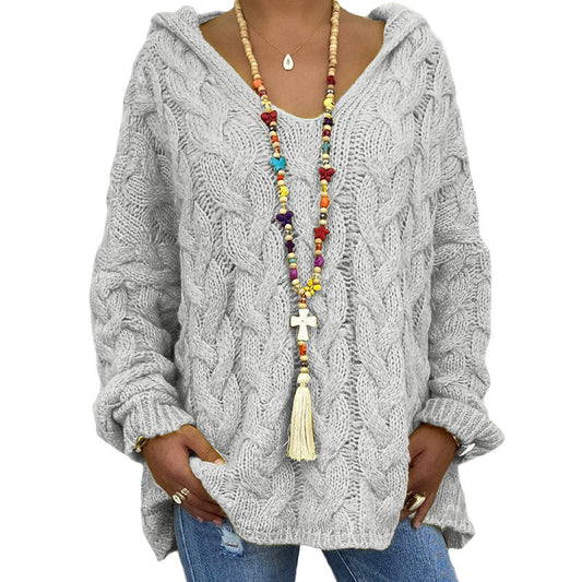 Karin | Damen Winter Zopfmuster Strick Hoodie