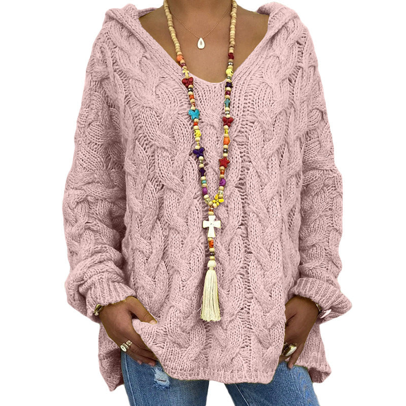 Karin | Damen Winter Zopfmuster Strick Hoodie