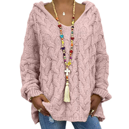 Karin | Damen Winter Zopfmuster Strick Hoodie