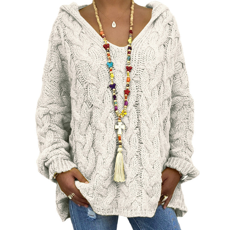 Karin | Damen Winter Zopfmuster Strick Hoodie