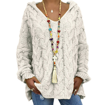 Karin | Damen Winter Zopfmuster Strick Hoodie
