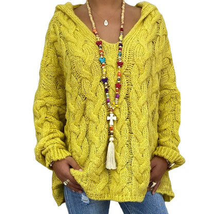 Karin | Damen Winter Zopfmuster Strick Hoodie
