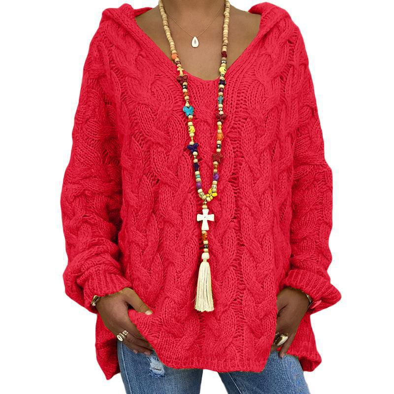 Karin | Damen Winter Zopfmuster Strick Hoodie
