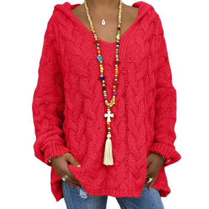Karin | Damen Winter Zopfmuster Strick Hoodie