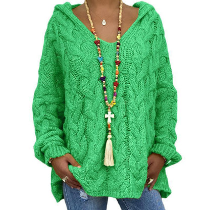 Karin | Damen Winter Zopfmuster Strick Hoodie