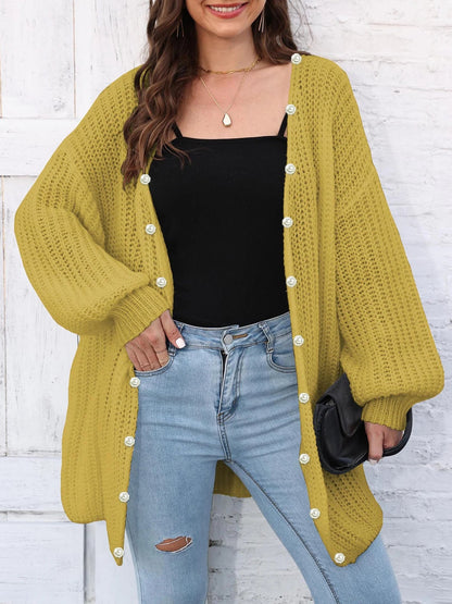 Renate | Damen Winter Button-Down Strickjacke mit Perlen