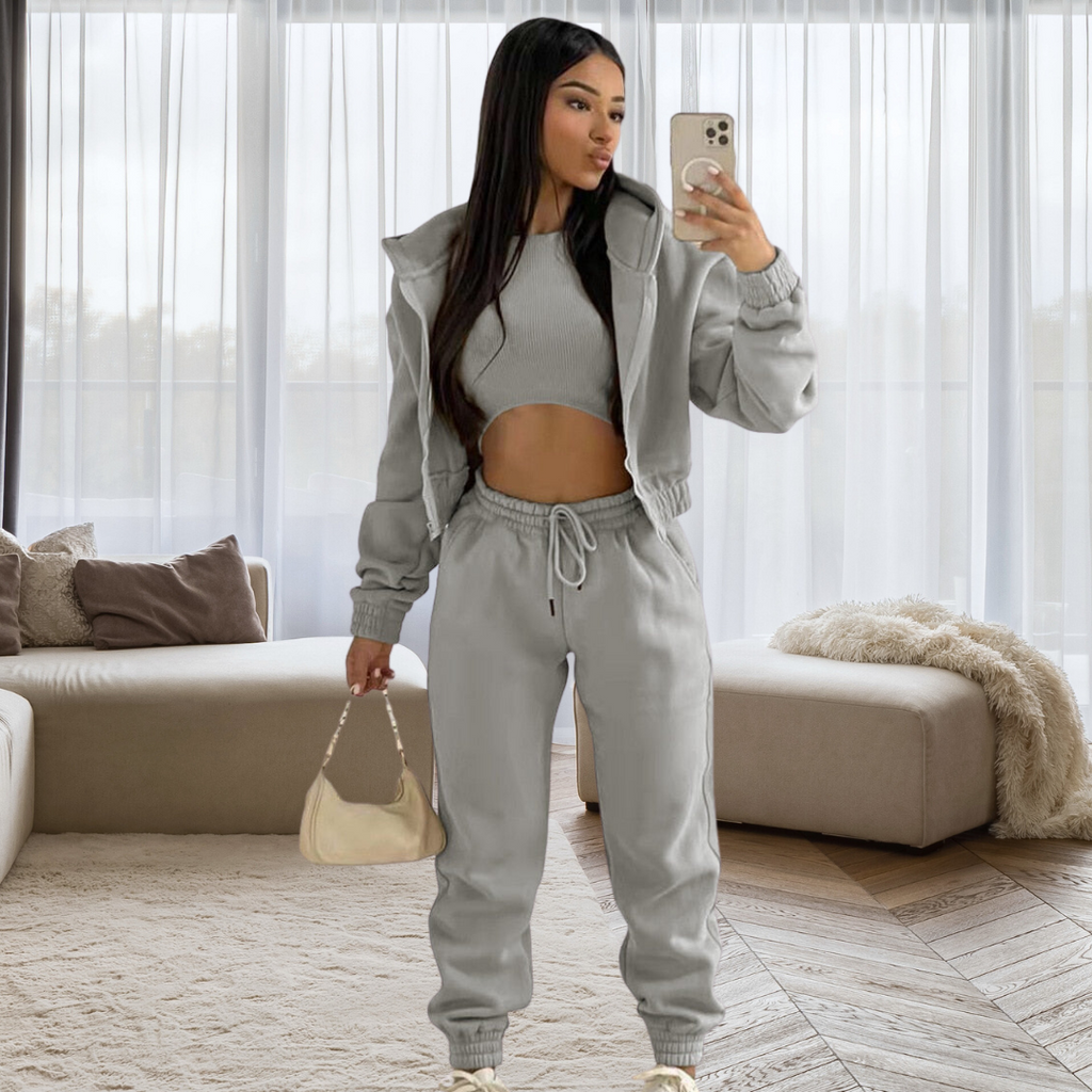 Nicole | Damen Lässiges Crop-Top- und Jogginghosen-Set