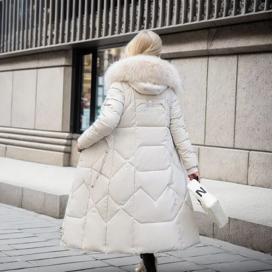 Jessica | Damen Winter Steppmantel mit Kapuzenbesatz