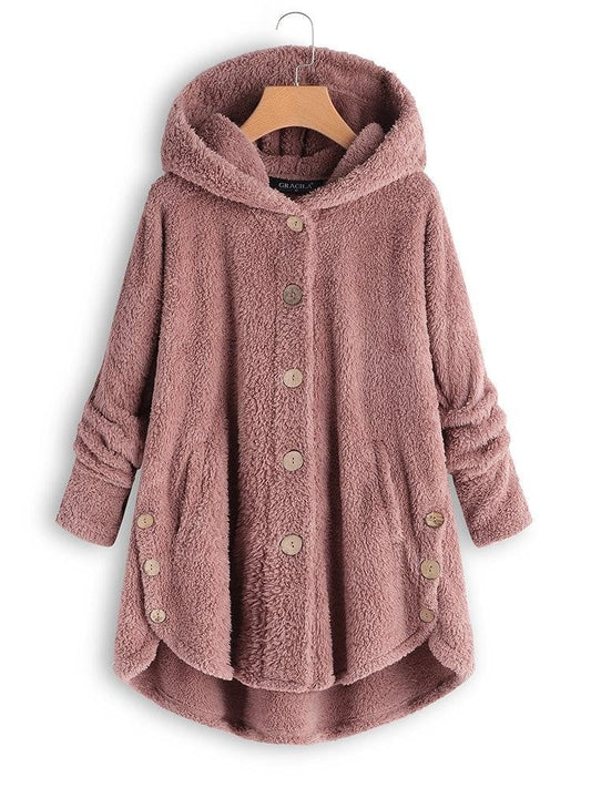 Leonie | Damen Winter Hoodie Strickjacke mit Knöpfen