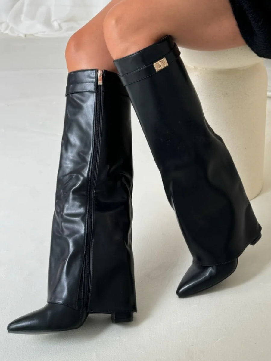 Jessica | Damen Winter Slouchy Zip-Up Kniehohe Stiefel