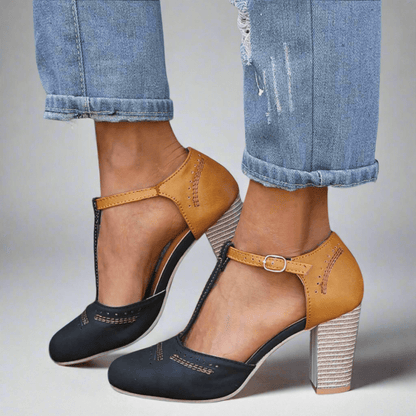 Carolin | Damen Kleiderschuhe mit T-Riemen und Blockabsatz