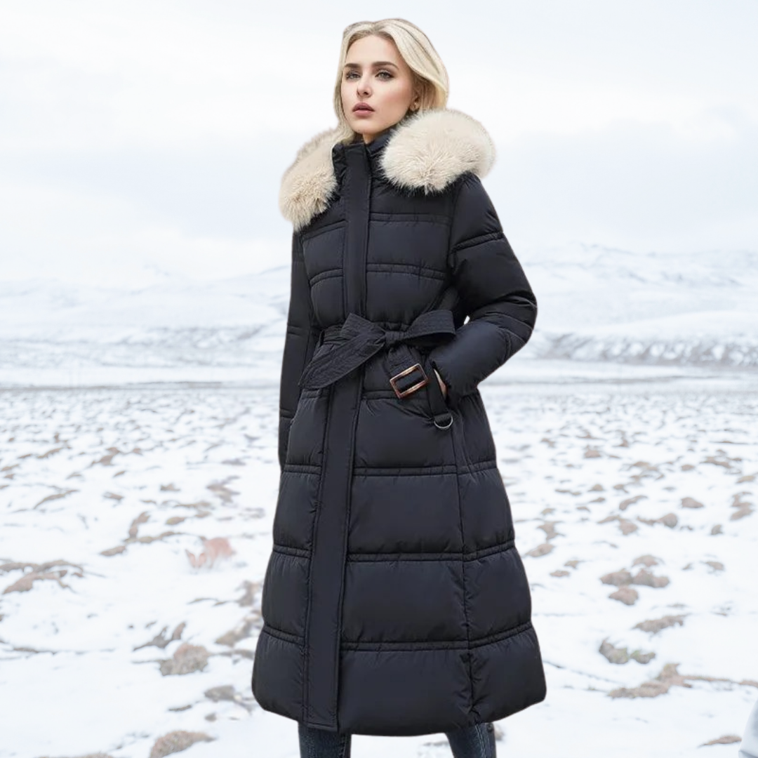 Emilia | Damen Winter Lange Pufferjacke mit Fell