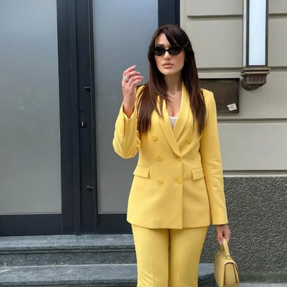 Gabriela | Schickes Formelles Anzugset mit Tailliertem Langen Blazer für Damen
