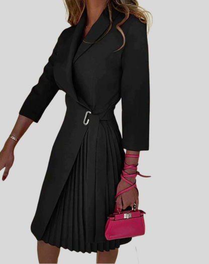 Andrea | Damen Modisches Langarm Wickel-Faltenkleid