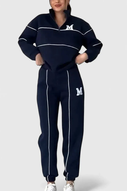 Karin | Damen Trainingsanzug mit Halbem Reißverschluss und Kontrastbesatz