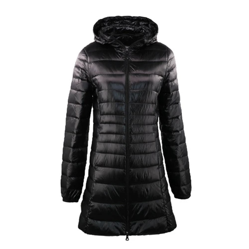 Dorothea | Damen Lange Steppjacke mit Kapuze und Reißverschluss