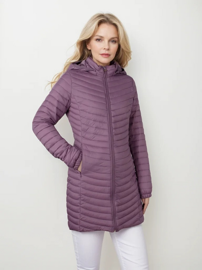 Britta | Damen Steppmantel mit Kapuze und Reißverschluss