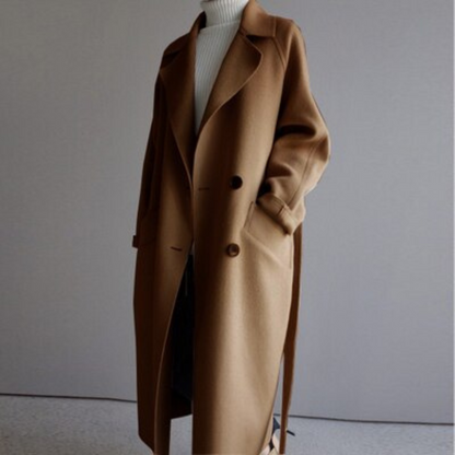 Hanna | Eleganter Damen Langer Wollmantel mit Taschen
