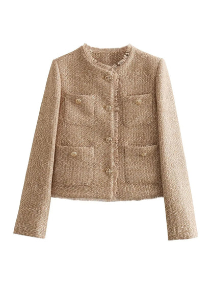 Annika | Damen Winter Tweed-Knopfjacke