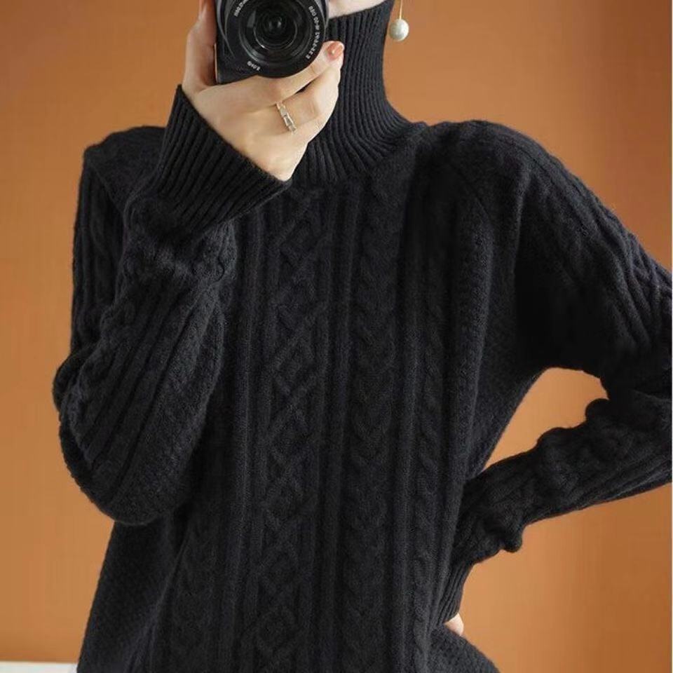 Carolin | Damen Winter Rollkragen Strickpullover mit Zopfmuster