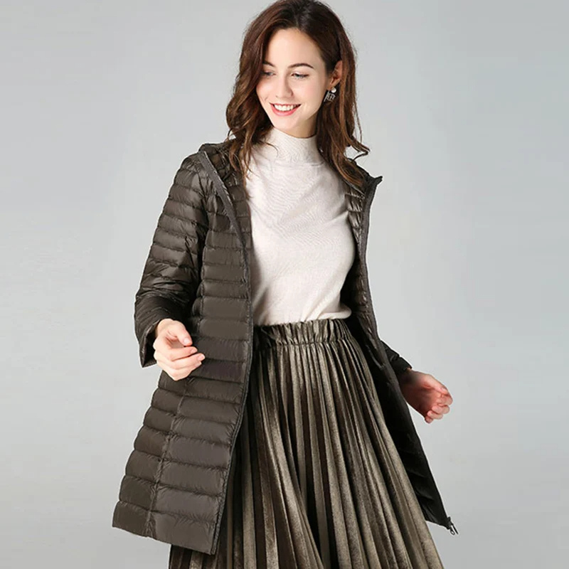 Helga | Damen Lange Steppjacke mit Kapuze