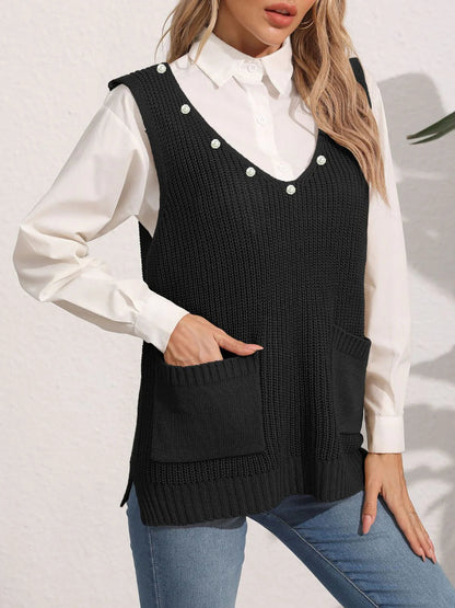 Kathrin | Damen Winter Strickweste mit Taschen