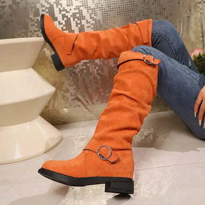Dorothea | Damen Winter Kniehohe Stiefel mit Schnalle