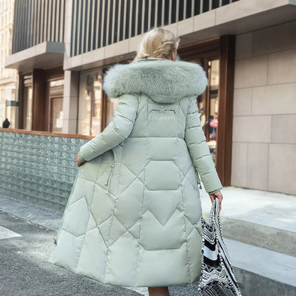 Jessica | Damen Winter Steppmantel mit Kapuzenbesatz