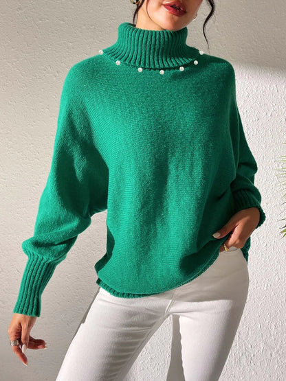 Sabina | Damen Winter Rollkragen Pullover mit Perlen